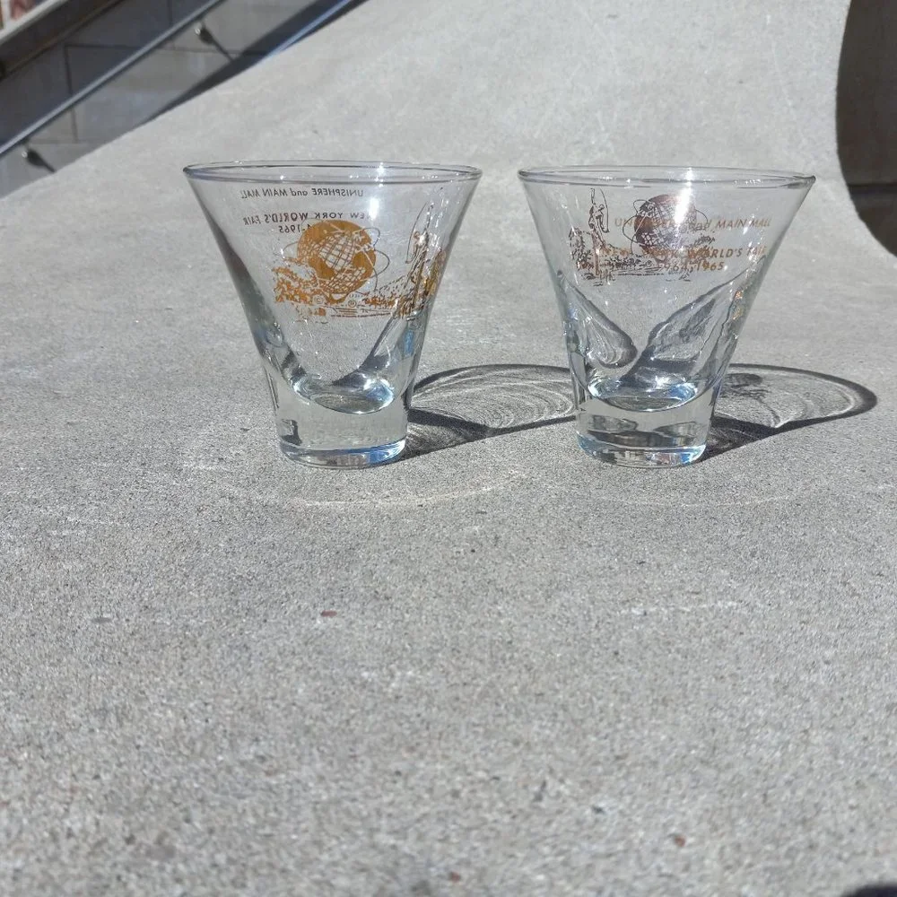 MCM Barware World's Fair New York 1964-1965 Pair (2) Souvenir SHOT GLASS…